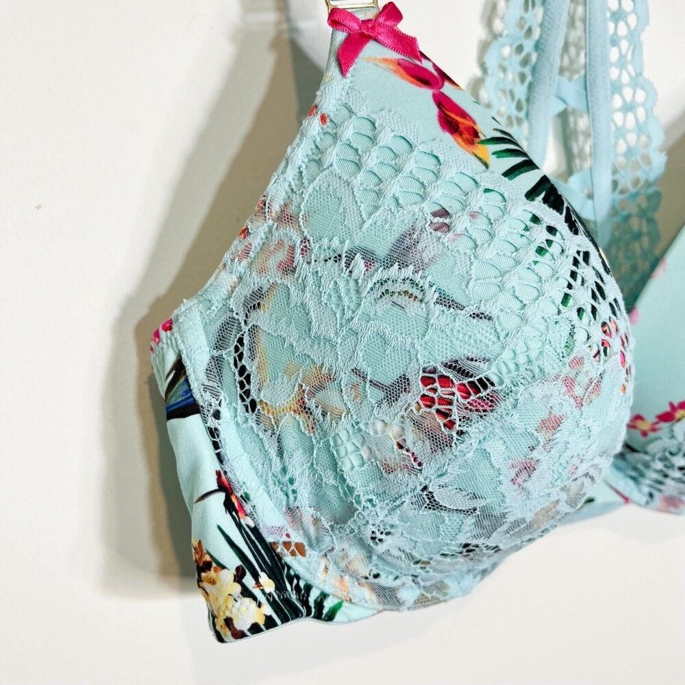 CACIQUE NWT Lane Bryant Boost Plunge‎ Lace Green Floral Racerback Bra Size 40D - Picture 3 of 10